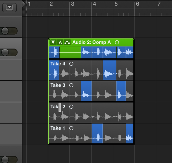 Figure. Shift-clicking a take's header area.