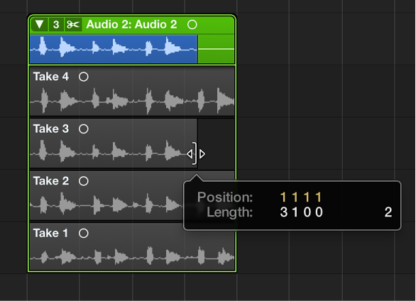 Figure. Dragging the take region's lower-right edge.