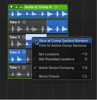 Figure. Choosing Slice at Comp Section Borders from the shortcut menu.