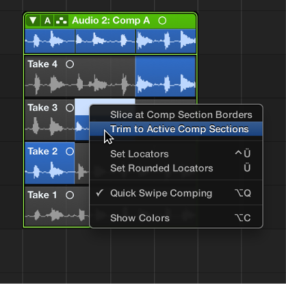 Figure. Choosing Trim to Active Comp Sections from the shortcut menu.