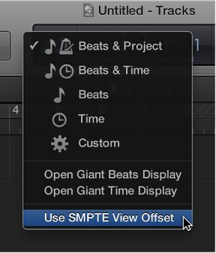 Figure. LCD shortcut menu, with Use SMPTE View Offset selected.