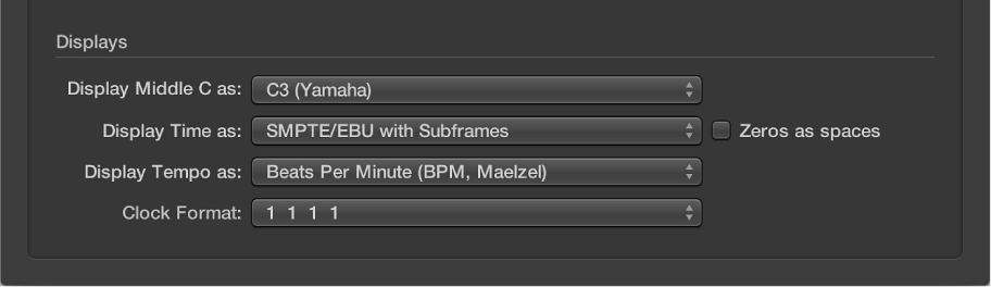 Figure. Displays section in the General pane in the Display preferences.