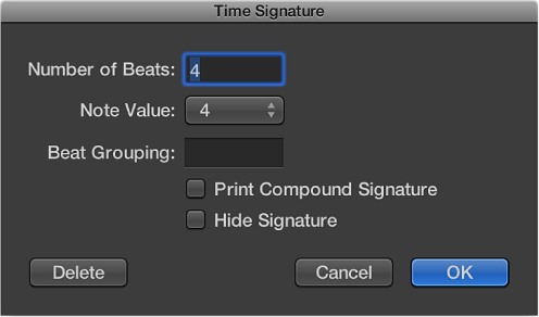 Figure. Time Signature dialog with value selected.