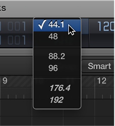 Figure. Sample Rate display in the Transport bar.