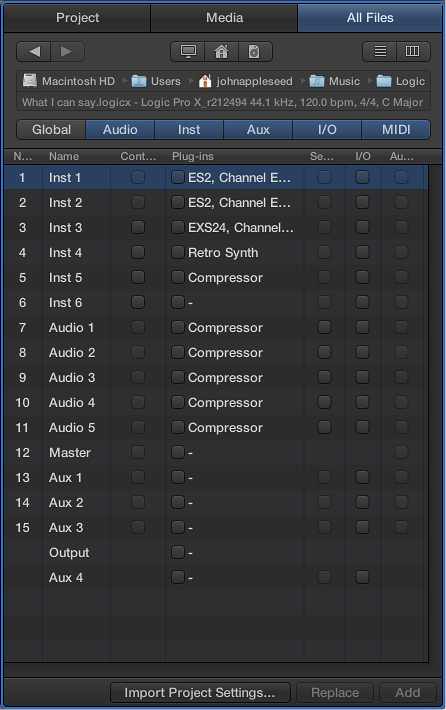 Figure. Track Import view in the All Files Browser.