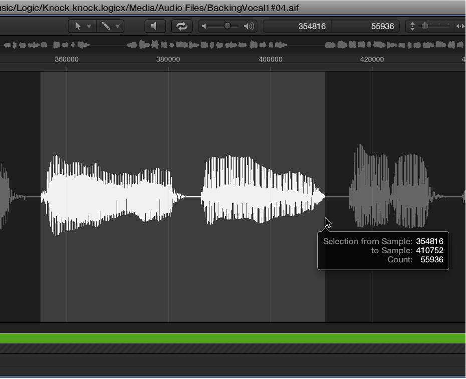 Figure. Sample Editor selection with pointer over the right edge.