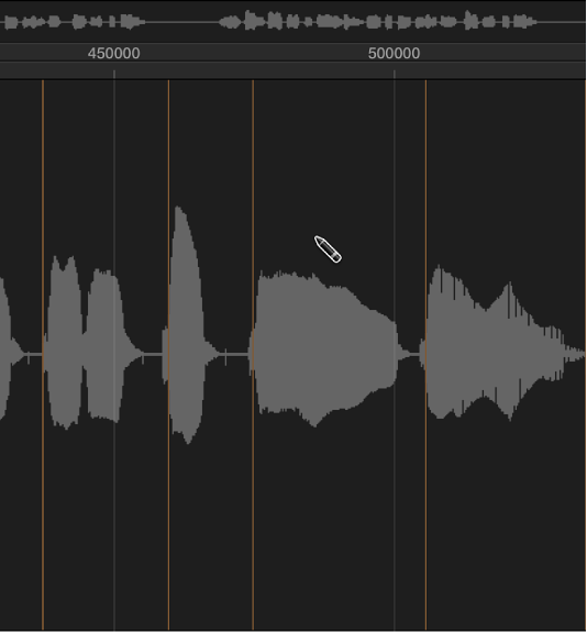 Figure. Sample Editor with Pencil tool over the waveform display.