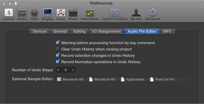 Figure. Sample Editor pane in the Audio preferences.