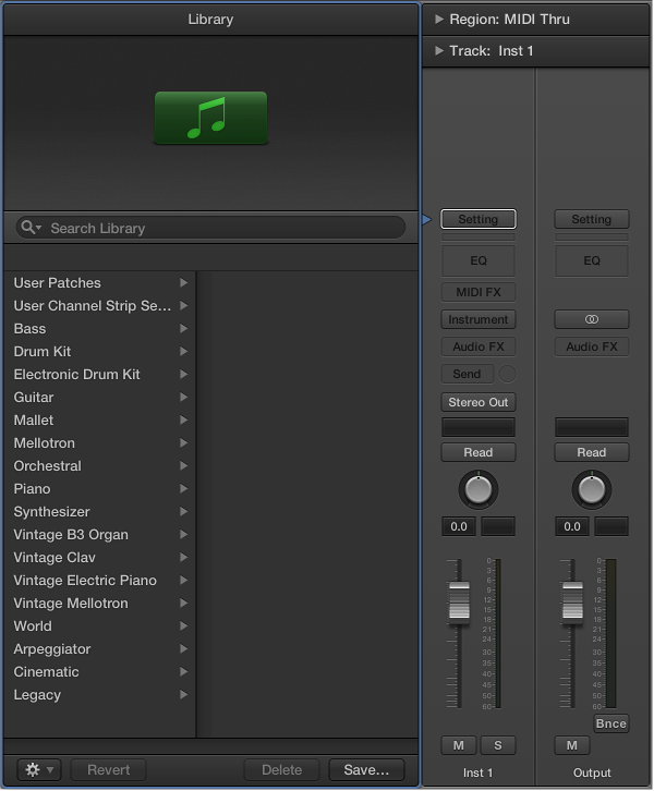 Figure. Library open, ready to choose patch for new track.