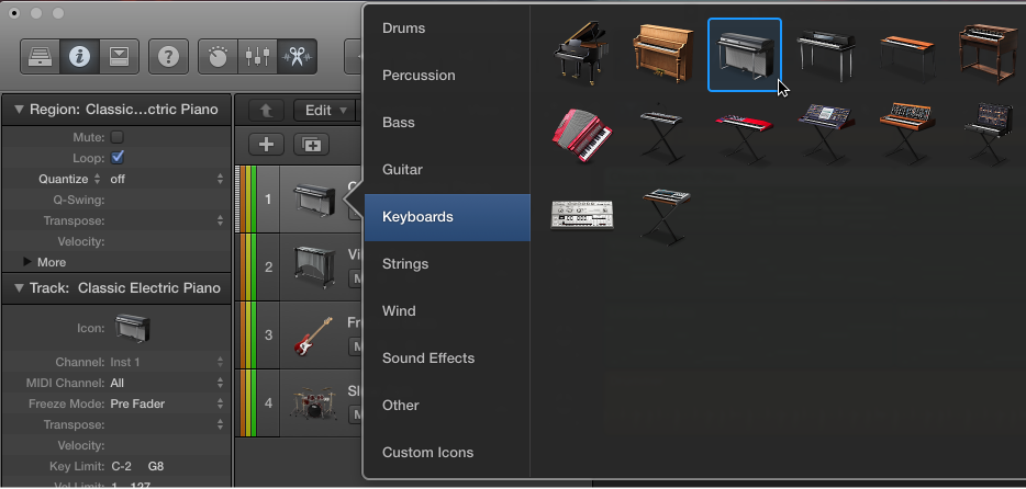 Figure. Selecting track icon from Icon shortcut menu.