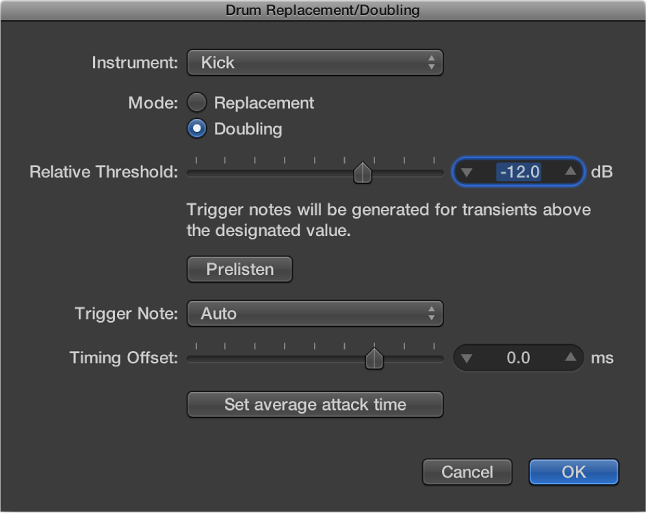 Figure. Drum Replacement/Doubling dialog.