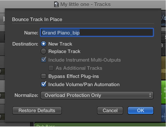 Figure. Bounce Track in Place dialog.