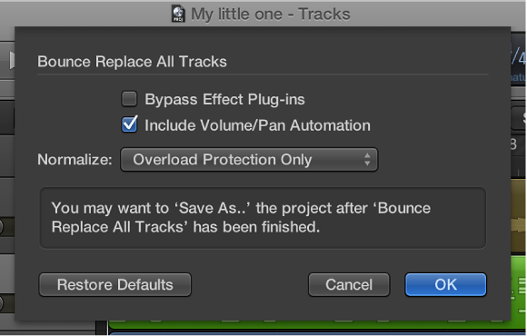 Figure. Bounce Replace All Tracks dialog.