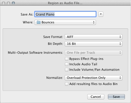 Figure. Region as Audio File dialog.