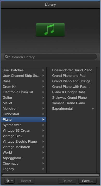 Figure. Library open, showing patch categories.