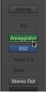 Figure. Pointing to the green line under a MIDI Effect slot.