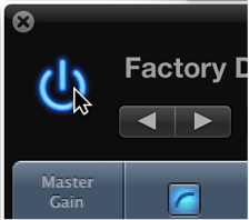 Figure. Pointing to the Bypass button in the plug-in window header.