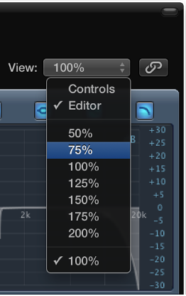 Figure. Choosing a plug-in window size from the pop-up menu.