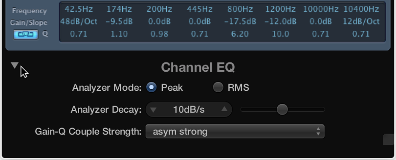 Figure. Pointing to the disclosure triangle with the additional parameters shown.