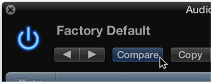 Figure. Pointing to the blue Compare button in the plug-in window header.