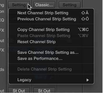 Figure. Showing the Setting pop-up menu open.
