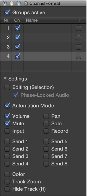 Figure. Group Settings window. 
