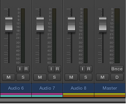 Figure. Control surface bars at the bottom of channel strips.