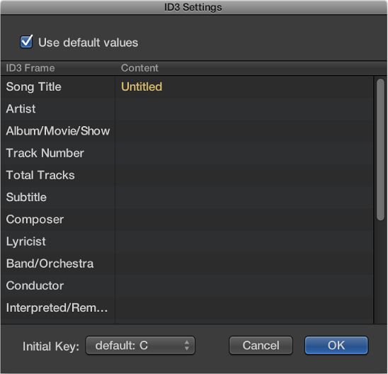 Figure. ID3 Settings dialog.