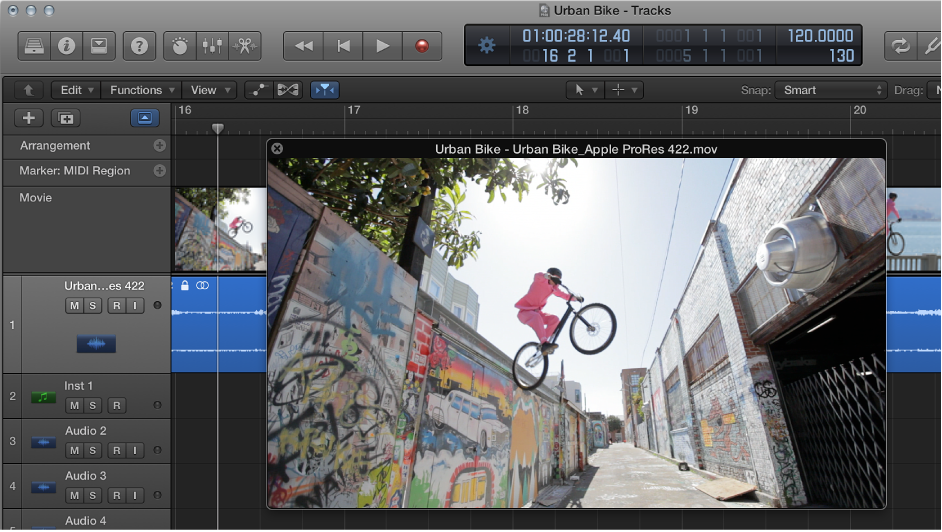 Figure. Main window showing movie in global Video track, and also opened as a separate Movie window.