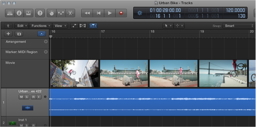 Figure. Video track showing movie frames displayed as thumbnails.