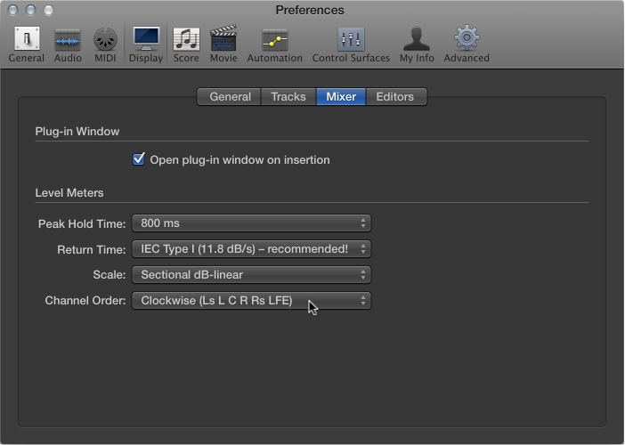 Figure. Mixer Display preferences pane.