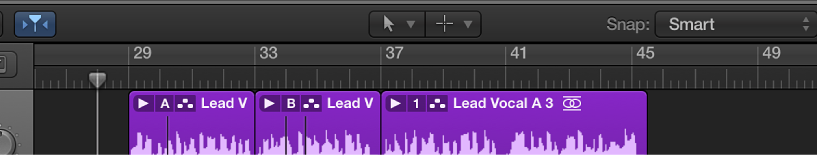 Figure. Tracks area, showing the ruler and playhead.