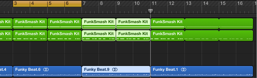 Figure. Tracks area showing the result of repeating sections between locators.