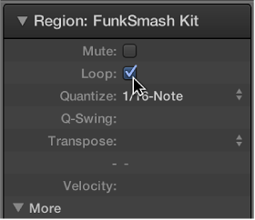 Figure. Loop parameter checkbox in the Region inspector.