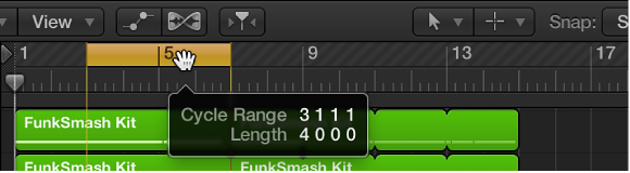 Figure. Setting left and right locator positions by dragging in the ruler.
