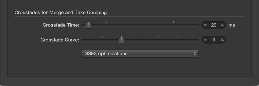 Figure. General Audio preferences showing crossfade parameters.