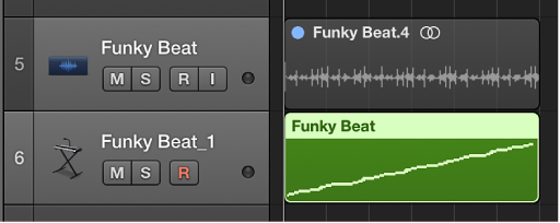 Figure. Tracks area showing result of converting region to new sampler track.