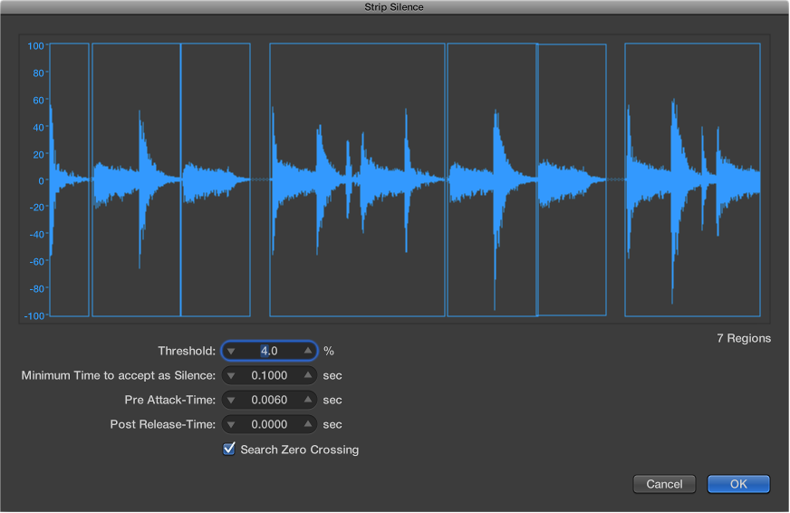 Figure. Strip Silence window.