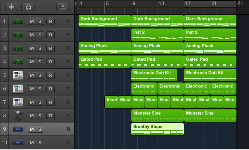 Figure. Regions dragged inside a folder track.