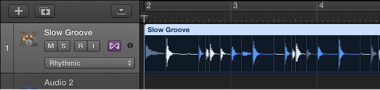 Figure. Audio region selected in the Tracks area.