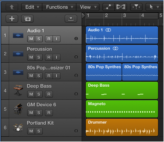 Figure. Tracks area showing different region and track types.