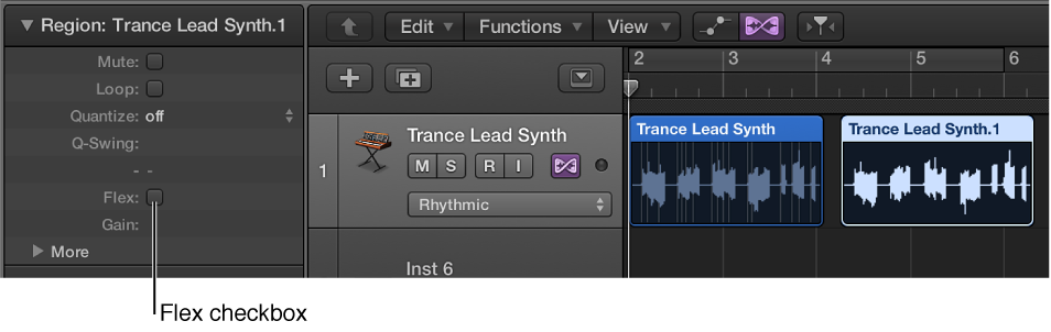 Figure. Region Parameter box showing Flex checkbox deselected for selected region.