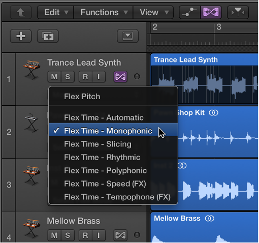 Figure. Showing the Flex pop-up menu open.