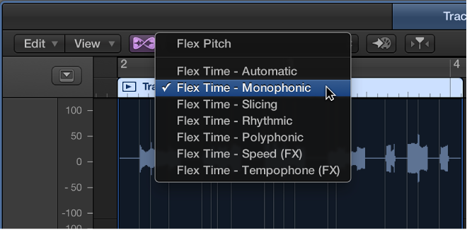 Figure. Showing the Flex pop-up menu open.
