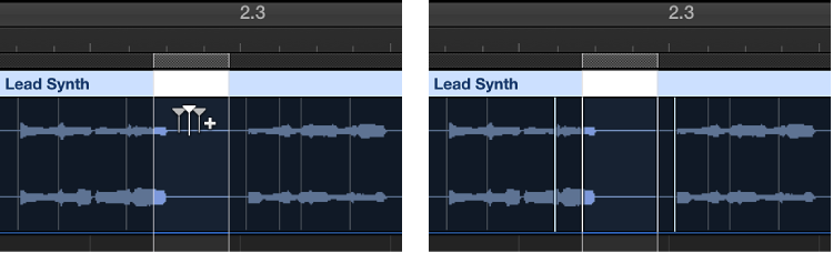 Figure. Showing flex markers at marquee borders, and at previous and following transient.