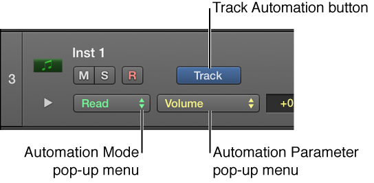 Figure. Showing available Automation Parameter pop-up menu in a track header.