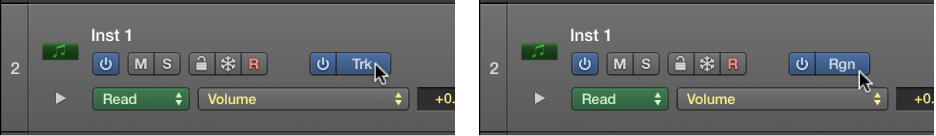 Figure. Showing Track Automation and Region Automation side-by-side.