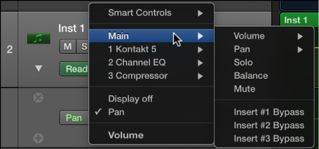 FIgure. Choosing an automation parameter from the pop-up menu.