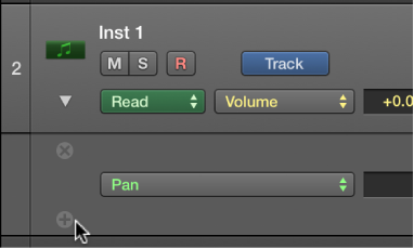 Figure. Pointing to the plus button on an automation subtrack.