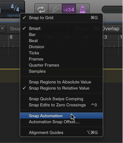 Figure. Pointing to the menu command in the Snap pop-up menu.